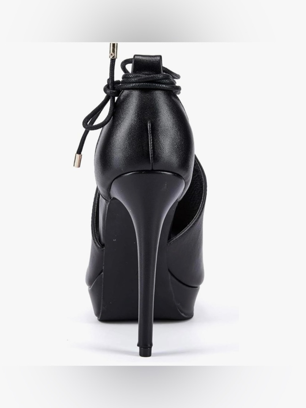 Lace-Up Peep Toe High Heel Platform Sandal - Black - Picture 4 of 5
